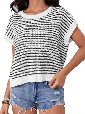 MILUMIA Striped Short Sleeve Sweater Vest Cap Sleeve Pullover Size XL